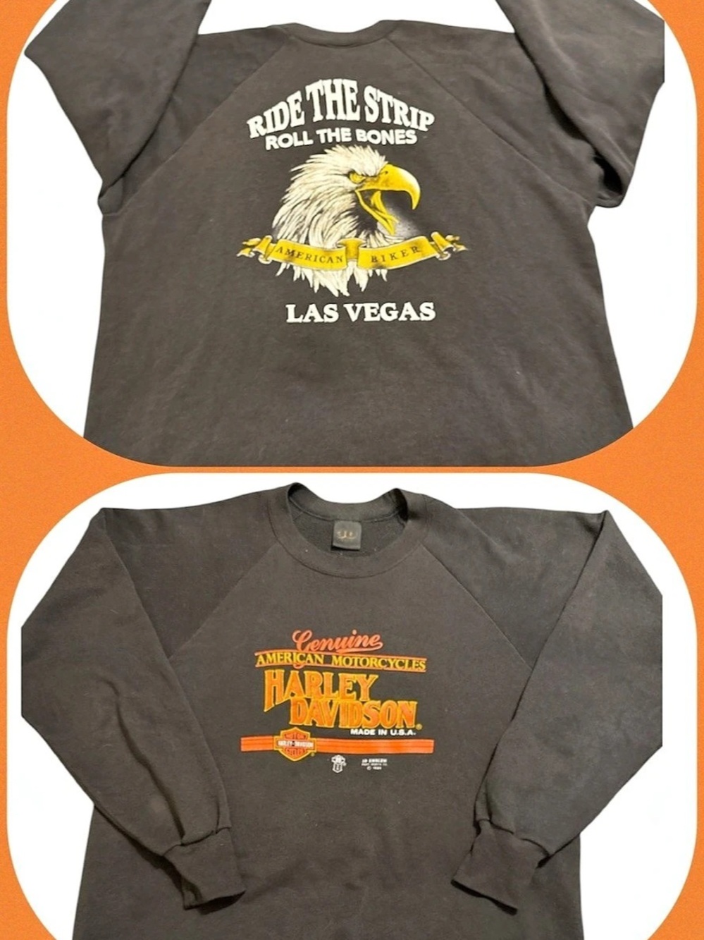 1989 3D Emblem Harley-Davidson Las Vegas Ride The Strip Roll The Bones Sweatshir
